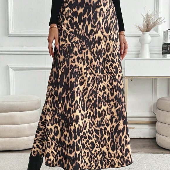 Multicolor Elegant Women's Casual High-Waisted Leopard Print Long Skirt - Picture 6 of 6
